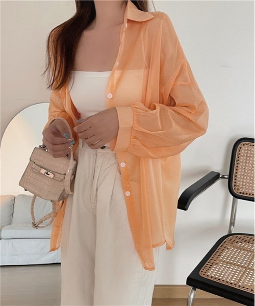 SONA（ソナ）の「SONYUNARA バルーンパフ袖シアーシャツ（シャツ/ブラウス・レディース・ホワイト/ブラック/ベージュ/パープル/グレー/ピンク/オレンジ/グリーン/ライトパープル/ローズ/アクア・FREE）」の11枚目の写真