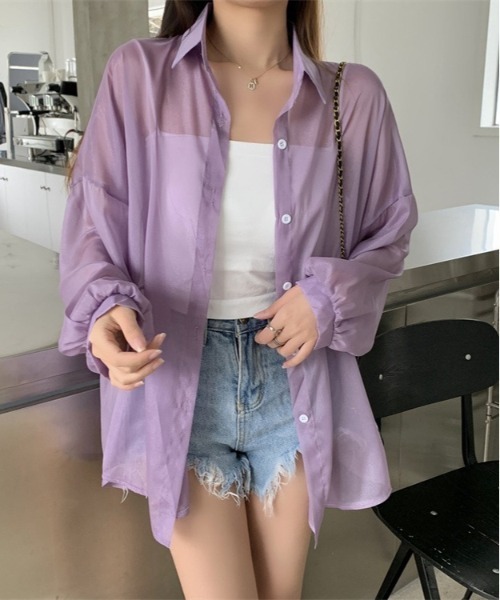 SONA（ソナ）の「SONYUNARA バルーンパフ袖シアーシャツ（シャツ/ブラウス・レディース・ホワイト/ブラック/ベージュ/パープル/グレー/ピンク/オレンジ/グリーン/ライトパープル/ローズ/アクア・FREE）」の17枚目の写真