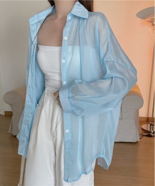 SONA（ソナ）の「SONYUNARA バルーンパフ袖シアーシャツ（シャツ/ブラウス・レディース・ホワイト/ブラック/ベージュ/パープル/グレー/ピンク/オレンジ/グリーン/ライトパープル/ローズ/アクア・FREE）」の21枚目の写真