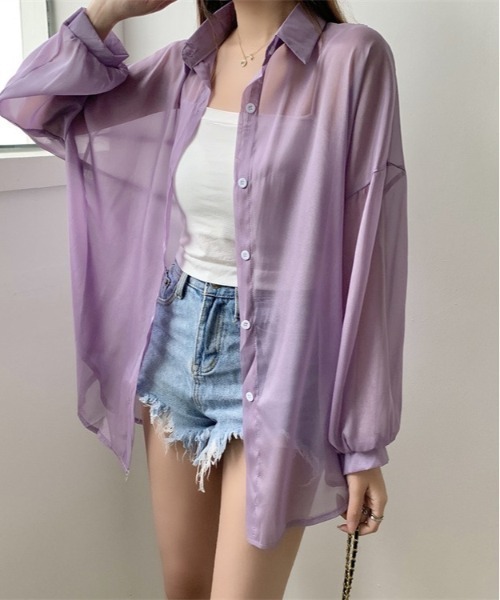 SONA（ソナ）の「SONYUNARA バルーンパフ袖シアーシャツ（シャツ/ブラウス・レディース・ホワイト/ブラック/ベージュ/パープル/グレー/ピンク/オレンジ/グリーン/ライトパープル/ローズ/アクア・FREE）」の16枚目の写真