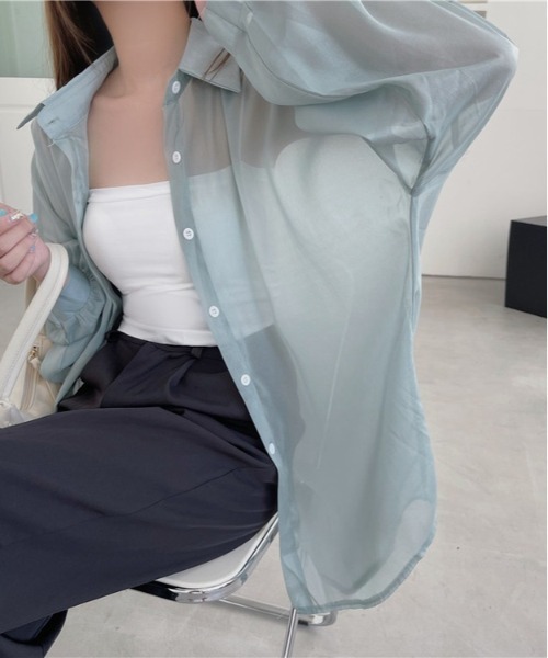 SONA（ソナ）の「SONYUNARA バルーンパフ袖シアーシャツ（シャツ/ブラウス・レディース・ホワイト/ブラック/ベージュ/パープル/グレー/ピンク/オレンジ/グリーン/ライトパープル/ローズ/アクア・FREE）」の14枚目の写真