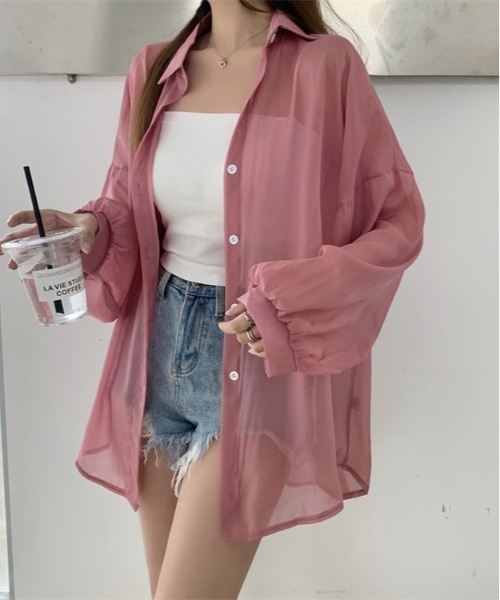 SONA（ソナ）の「SONYUNARA バルーンパフ袖シアーシャツ（シャツ/ブラウス・レディース・ホワイト/ブラック/ベージュ/パープル/グレー/ピンク/オレンジ/グリーン/ライトパープル/ローズ/アクア・FREE）」の15枚目の写真