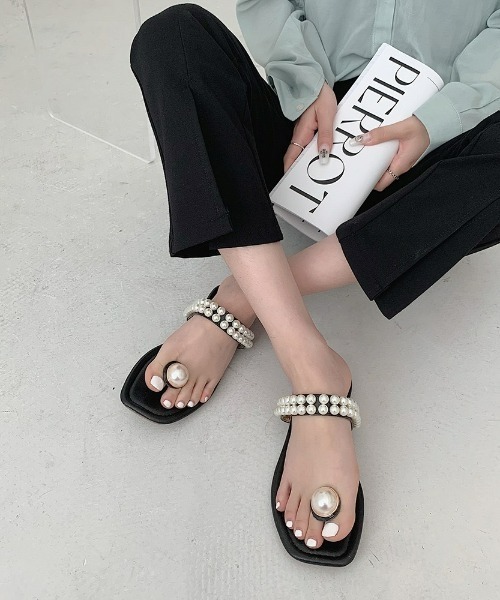 LAC-VERT(ラック・ヴェール)の「パールつっかけサンダル(サンダル・レディース・ブラック/アイボリー・S/M/L)」の14枚目の写真