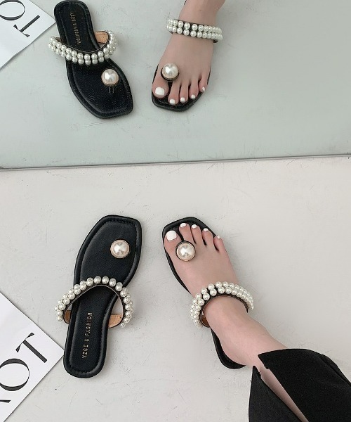 LAC-VERT(ラック・ヴェール)の「パールつっかけサンダル(サンダル・レディース・ブラック/アイボリー・S/M/L)」の16枚目の写真