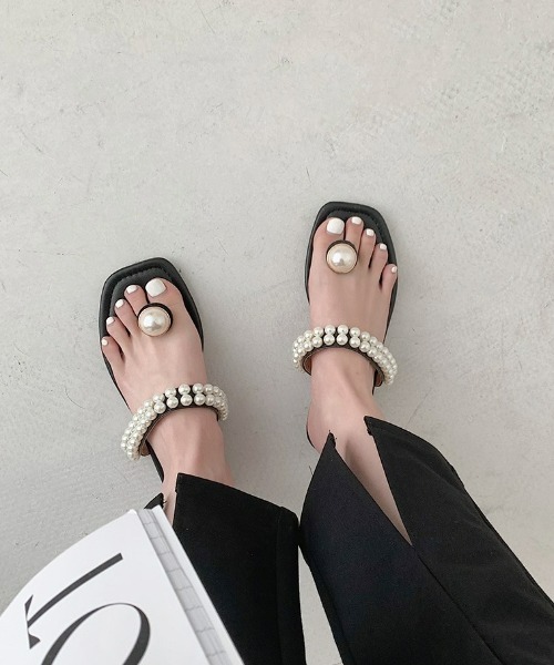 LAC-VERT(ラック・ヴェール)の「パールつっかけサンダル(サンダル・レディース・ブラック/アイボリー・S/M/L)」の10枚目の写真