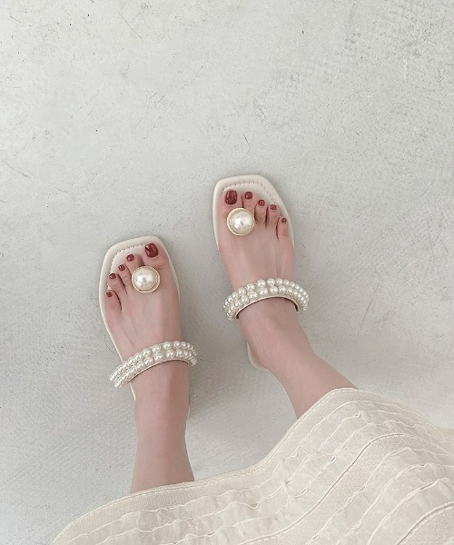 LAC-VERT(ラック・ヴェール)の「パールつっかけサンダル(サンダル・レディース・ブラック/アイボリー・S/M/L)」の7枚目の写真