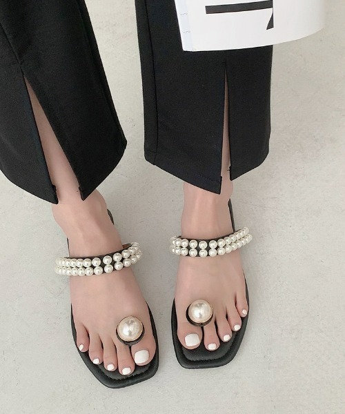 LAC-VERT(ラック・ヴェール)の「パールつっかけサンダル(サンダル・レディース・ブラック/アイボリー・S/M/L)」の9枚目の写真