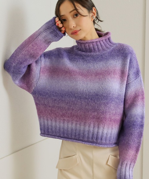 Social GIRL（ソーシャルガール）の「クロップドグラデーションミックスカラーニット（ニット/セーター・レディース・オレンジ/パープル/イエロー/グリーン・M）」の4枚目の写真