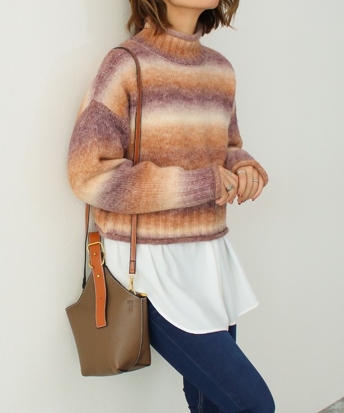 Social GIRL（ソーシャルガール）の「クロップドグラデーションミックスカラーニット（ニット/セーター・レディース・オレンジ/パープル/イエロー/グリーン・M）」の2枚目の写真