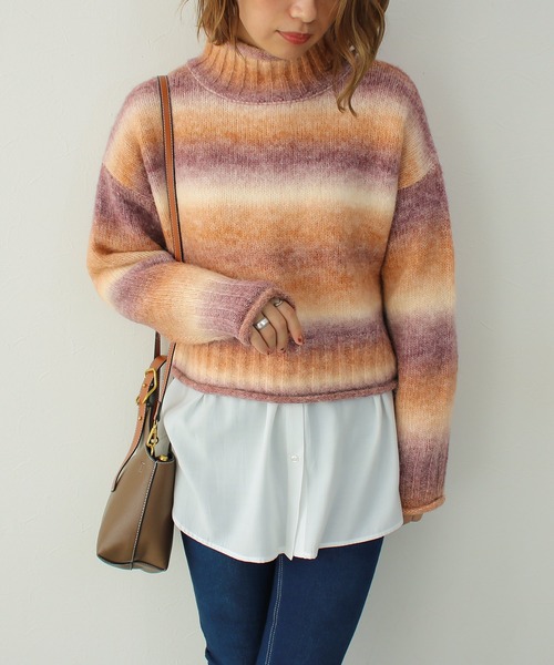 Social GIRL（ソーシャルガール）の「クロップドグラデーションミックスカラーニット（ニット/セーター・レディース・オレンジ/パープル/イエロー/グリーン・M）」の5枚目の写真