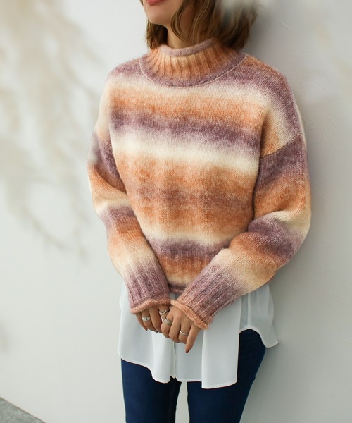 Social GIRL（ソーシャルガール）の「クロップドグラデーションミックスカラーニット（ニット/セーター・レディース・オレンジ/パープル/イエロー/グリーン・M）」の9枚目の写真