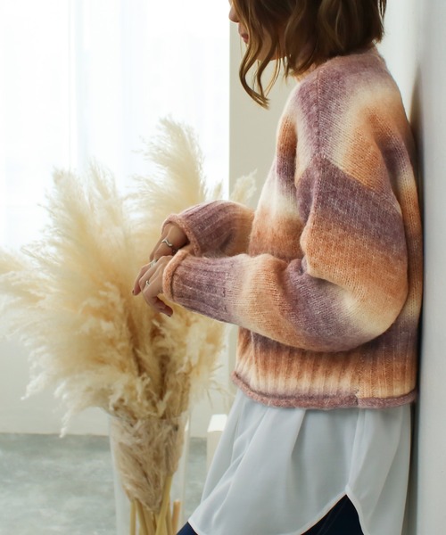 Social GIRL（ソーシャルガール）の「クロップドグラデーションミックスカラーニット（ニット/セーター・レディース・オレンジ/パープル/イエロー/グリーン・M）」の7枚目の写真