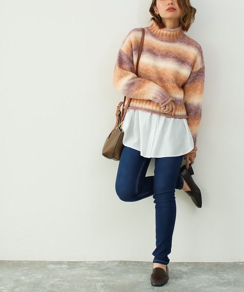 Social GIRL（ソーシャルガール）の「クロップドグラデーションミックスカラーニット（ニット/セーター・レディース・オレンジ/パープル/イエロー/グリーン・M）」の15枚目の写真