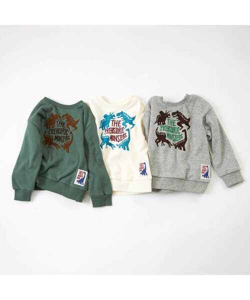 F.O.KIDS(エフオーキッズ)の「DINOSAURS シルエットトレーナー(スウェット・キッズ・グレー/カーキ/キナリ・120/95/90/80/100/110/140/130)」の4枚目の写真