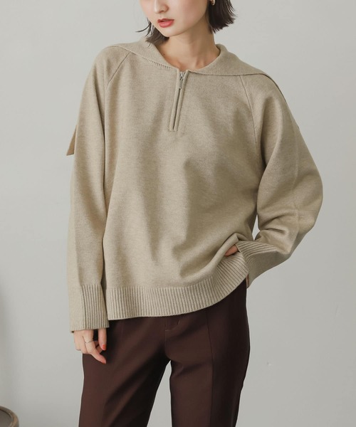 SENSE OF PLACE by URBAN RESEARCH（センスオブプレイスバイアーバンリサーチ）の「セーラーカラーハーフジップセーター（ニット/セーター・レディース・ブラック/ライトベージュ/グリーン・ONE）」の3枚目の写真
