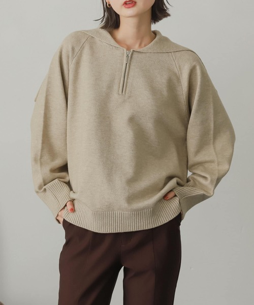 SENSE OF PLACE by URBAN RESEARCH（センスオブプレイスバイアーバンリサーチ）の「セーラーカラーハーフジップセーター（ニット/セーター・レディース・ブラック/ライトベージュ/グリーン・ONE）」の4枚目の写真