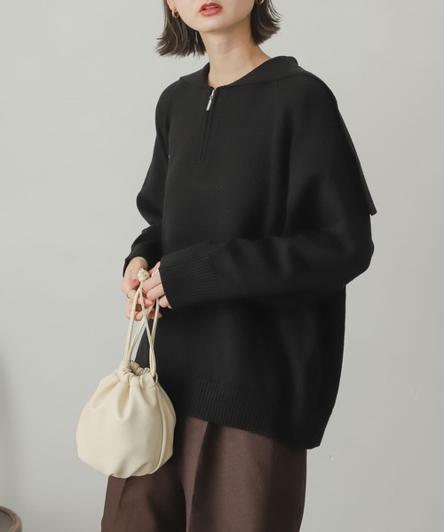 SENSE OF PLACE by URBAN RESEARCH（センスオブプレイスバイアーバンリサーチ）の「セーラーカラーハーフジップセーター（ニット/セーター・レディース・ブラック/ライトベージュ/グリーン・ONE）」の8枚目の写真