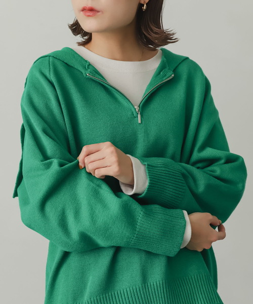 SENSE OF PLACE by URBAN RESEARCH（センスオブプレイスバイアーバンリサーチ）の「セーラーカラーハーフジップセーター（ニット/セーター・レディース・ブラック/ライトベージュ/グリーン・ONE）」の11枚目の写真