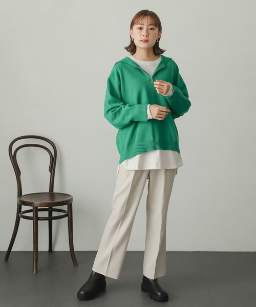 SENSE OF PLACE by URBAN RESEARCH（センスオブプレイスバイアーバンリサーチ）の「セーラーカラーハーフジップセーター（ニット/セーター・レディース・ブラック/ライトベージュ/グリーン・ONE）」の15枚目の写真