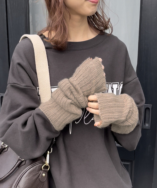 WILLIAM BRUNTON(ウィリアムブラントン)の「【WILLIAM BRUNTON/ウィリアム ブラントン】 リブロングリストウォーマー(手袋・レディース・チャコールグレー/ベージュ・FREE)」の6枚目の写真