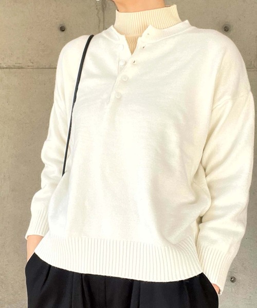 Girly Doll(ガーリードール)の「ヘンリーネックニットセーター(ニット/セーター・レディース・ブルー/ホワイト/ピンク/グリーン/オレンジ/イエロー・F)」の17枚目の写真