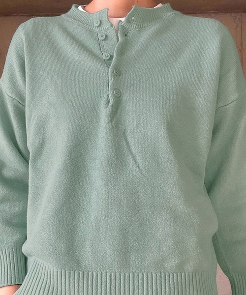 Girly Doll(ガーリードール)の「ヘンリーネックニットセーター(ニット/セーター・レディース・ブルー/ホワイト/ピンク/グリーン/オレンジ/イエロー・F)」の20枚目の写真