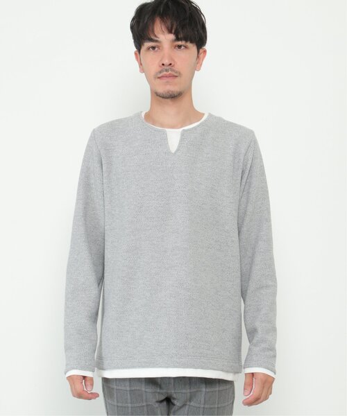 ikka(イッカ)の「ワッフルキーネックレイヤード(Tシャツ/カットソー・メンズ・ブラック/オリーブ/ベージュ/ブルー/グレー/ピンク・L/XL/M/S)」の12枚目の写真