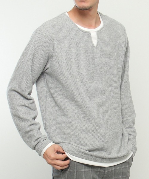 ikka(イッカ)の「ワッフルキーネックレイヤード(Tシャツ/カットソー・メンズ・ブラック/オリーブ/ベージュ/ブルー/グレー/ピンク・L/XL/M/S)」の3枚目の写真