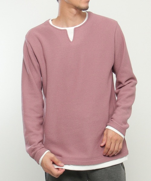 ikka(イッカ)の「ワッフルキーネックレイヤード(Tシャツ/カットソー・メンズ・ブラック/オリーブ/ベージュ/ブルー/グレー/ピンク・L/XL/M/S)」の6枚目の写真