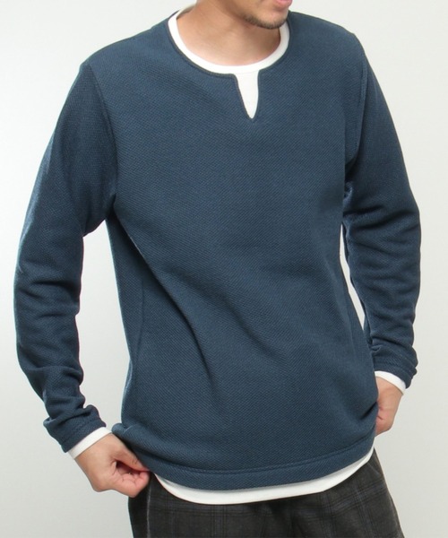 ikka(イッカ)の「ワッフルキーネックレイヤード(Tシャツ/カットソー・メンズ・ブラック/オリーブ/ベージュ/ブルー/グレー/ピンク・L/XL/M/S)」の5枚目の写真