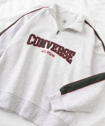 【CONVERSE/コンバース】サテンロゴワッペン ライン入り ハーフジップ スウェット/ビッグシルエット/裏起毛