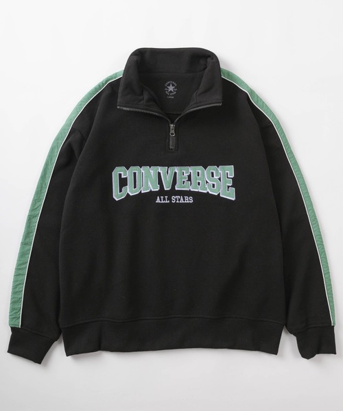 CONVERSE（コンバース）の「【CONVERSE/コンバース】サテンロゴワッペン ライン入り ハーフジップ スウェット/ビッグシルエット/裏起毛（スウェット・レディース・アッシュグレー/ブラック/ライトブルー/カーキ・M/L）」の5枚目の写真