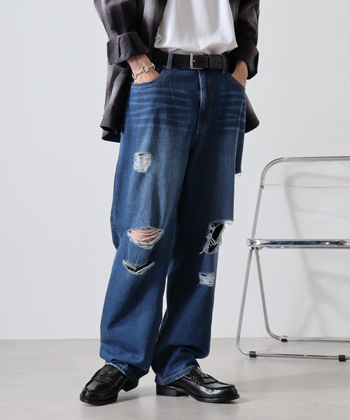 セール】JUNGLE STORM ダメージデニム5Pイージーパンツ（デニムパンツ