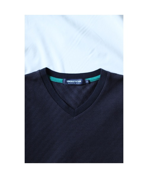 UNION STATION（ユニオンステーション）の「リンクスジャガードVネックロンT（Tシャツ/カットソー・メンズ・ベージュ/ネイビー/ホワイト・L/M/LL）」の7枚目の写真
