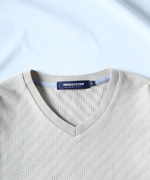 UNION STATION（ユニオンステーション）の「リンクスジャガードVネックロンT（Tシャツ/カットソー・メンズ・ベージュ/ネイビー/ホワイト・L/M/LL）」の10枚目の写真