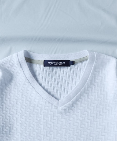 UNION STATION（ユニオンステーション）の「リンクスジャガードVネックロンT（Tシャツ/カットソー・メンズ・ベージュ/ネイビー/ホワイト・L/M/LL）」の12枚目の写真