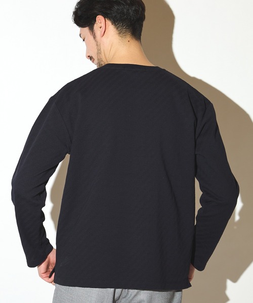 UNION STATION（ユニオンステーション）の「リンクスジャガードVネックロンT（Tシャツ/カットソー・メンズ・ベージュ/ネイビー/ホワイト・L/M/LL）」の15枚目の写真