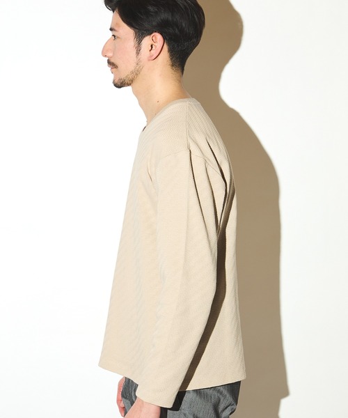 UNION STATION（ユニオンステーション）の「リンクスジャガードVネックロンT（Tシャツ/カットソー・メンズ・ベージュ/ネイビー/ホワイト・L/M/LL）」の19枚目の写真