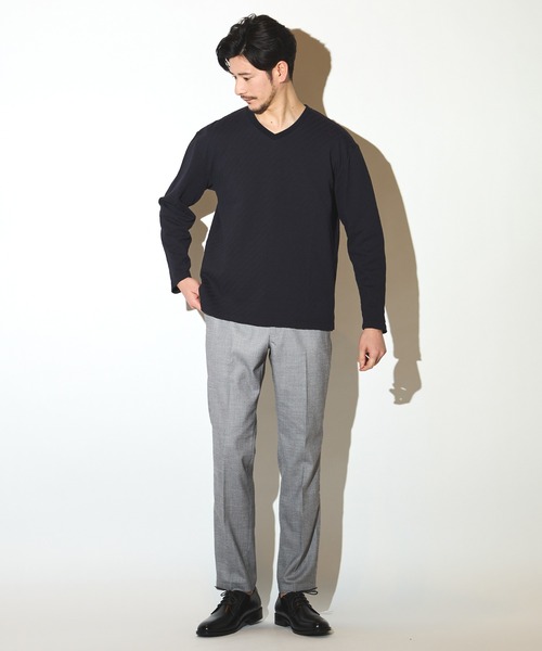 UNION STATION（ユニオンステーション）の「リンクスジャガードVネックロンT（Tシャツ/カットソー・メンズ・ベージュ/ネイビー/ホワイト・L/M/LL）」の21枚目の写真