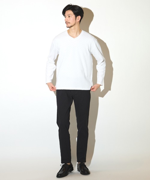 UNION STATION（ユニオンステーション）の「リンクスジャガードVネックロンT（Tシャツ/カットソー・メンズ・ベージュ/ネイビー/ホワイト・L/M/LL）」の22枚目の写真