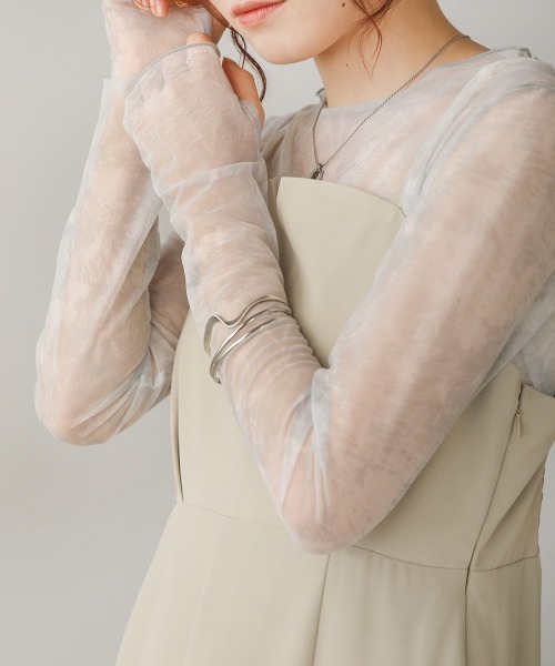 Bab(バブ)の「ニュアンスプリントシアートップス(Tシャツ/カットソー・レディース・ピンク/グリーン/ベージュ/ブルー/オフホワイト/ライトグレー・FREE)」の3枚目の写真