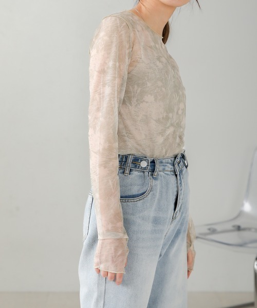 Bab(バブ)の「ニュアンスプリントシアートップス(Tシャツ/カットソー・レディース・ピンク/グリーン/ベージュ/ブルー/オフホワイト/ライトグレー・FREE)」の18枚目の写真