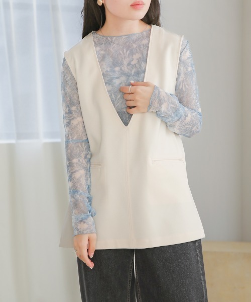 Bab(バブ)の「ニュアンスプリントシアートップス(Tシャツ/カットソー・レディース・ピンク/グリーン/ベージュ/ブルー/オフホワイト/ライトグレー・FREE)」の20枚目の写真