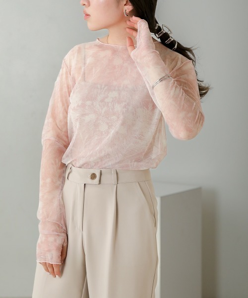 Bab(バブ)の「ニュアンスプリントシアートップス(Tシャツ/カットソー・レディース・ピンク/グリーン/ベージュ/ブルー/オフホワイト/ライトグレー・FREE)」の21枚目の写真