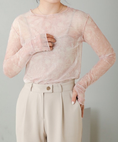 Bab(バブ)の「ニュアンスプリントシアートップス(Tシャツ/カットソー・レディース・ピンク/グリーン/ベージュ/ブルー/オフホワイト/ライトグレー・FREE)」の9枚目の写真