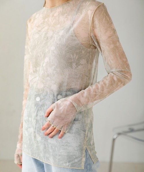 Bab(バブ)の「ニュアンスプリントシアートップス(Tシャツ/カットソー・レディース・ピンク/グリーン/ベージュ/ブルー/オフホワイト/ライトグレー・FREE)」の15枚目の写真