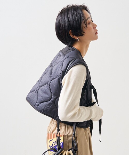 FREAK'S STORE（フリークスストア）の「リボン付きキルトショートベスト（ベスト・レディース・オフホワイト/オリーブ/ブラック・ﾌﾘ-）」の14枚目の写真