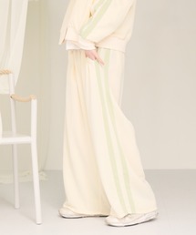 【welise/ウェライズ】ドレープストレッチジャージーラインルーズトラックパンツ /ワイドパンツ/ストレートパンツ(セットアップ対応)