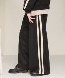 【welise/ウェライズ】ドレープストレッチジャージーラインルーズトラックパンツ /ワイドパンツ/ストレートパンツ(セットアップ対応)