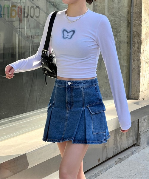 by muni:r(バイ ムニール)の「バタフライクロップドロングTシャツ(Tシャツ/カットソー・レディース・ブラック/ホワイト・FREE)」の12枚目の写真